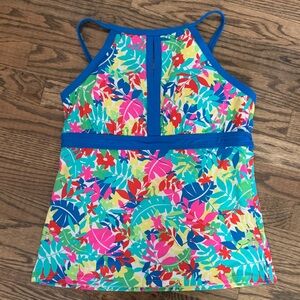 Lands’ End Blue Floral High Neck Keyhole Tankini Swim Top